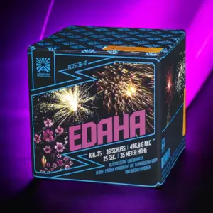 Edaha Feuerwerksbatterie von Argento Feuerwerk mit Titangoldweiden, Brokatkronen und Blinksternen.