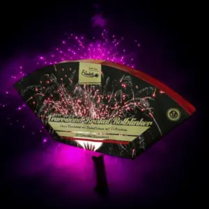Feuerwand Brokat-Rotblinker Single-Shot Cake von Funke Feuerwerk mit großer Feuerwand aus Brokatsternen und Rotblinkern