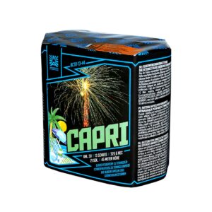 Capri von Argento – 13-Schuss-Batterie mit Titangoldweiden, blauen Spitzen und grünen Blinksternen