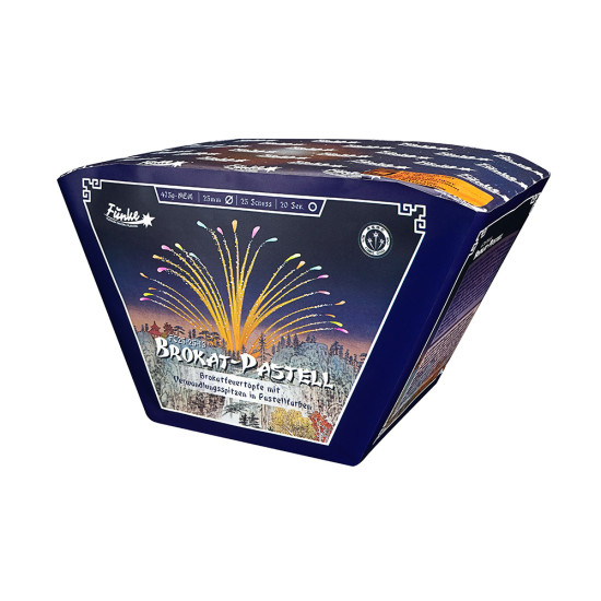 Brokat-Pastell von Funke Feuerwerk mit gefächerten Brokatfeuertöpfen und pastellfarbenen Verwandlungsspitzen