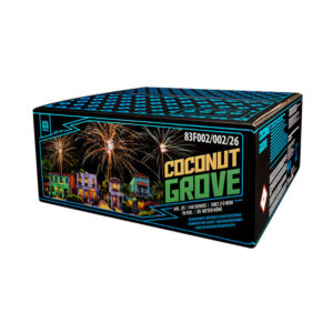 Coconut Grove von Argento – Verbundfeuerwerk mit bunten Blütensternen, Dahliensternen und blinkenden Titangoldpalmen