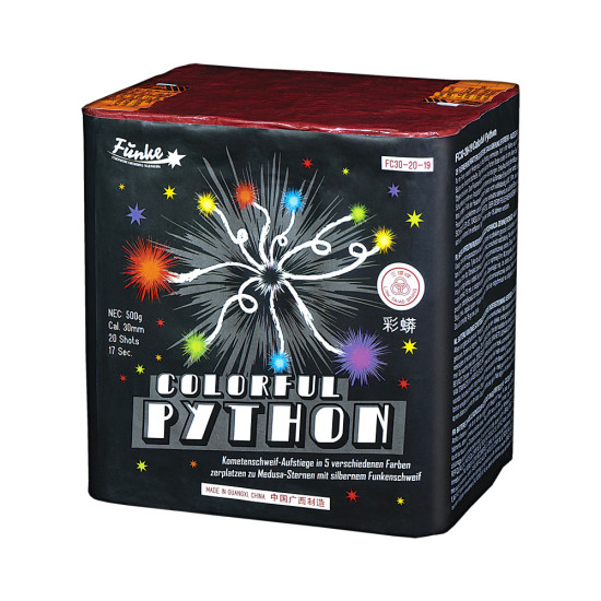 Colorful Python von Funke Feuerwerk – 25-Schuss-Batterie mit bunten Kometenschweif-Aufstiegen und Medusa-Sternen
