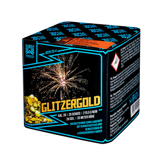 Glitzergold von Argento Feuerwerk mit goldglitzernden Corollaweiden und roten, goldenen, grünen und weißen Blinksternen