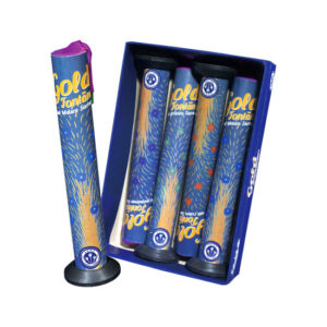 Gold-Fontänen mit Farbsternen von Funke Feuerwerk in Rot, Grün, Violett und Blau