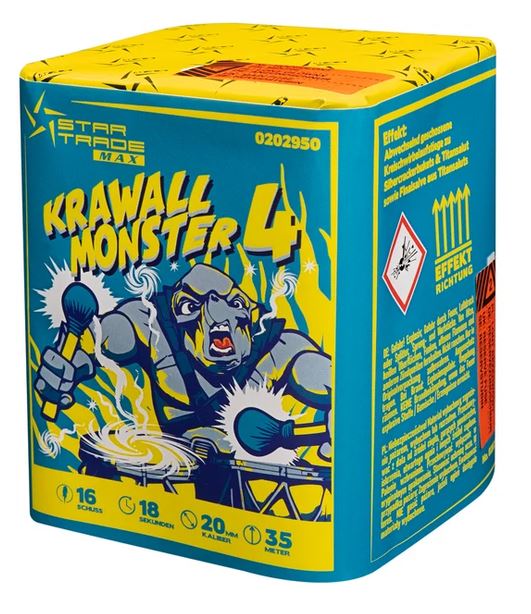 Krawallmonster 4 von Startrade Feuerwerk mit Kreischwirbelaufstiegen, Silbercrackerbukets und Titansaluts
