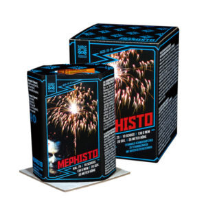 Mephisto von Argento – 10-Schuss-Feuerwerksbatterie mit Titangoldweiden und roten Blütensternen
