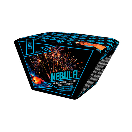 Nebula von Argento – 25-Schuss-Feuerwerksbatterie mit Verwandlungssternen und Blinkschweif-Aufstiegen