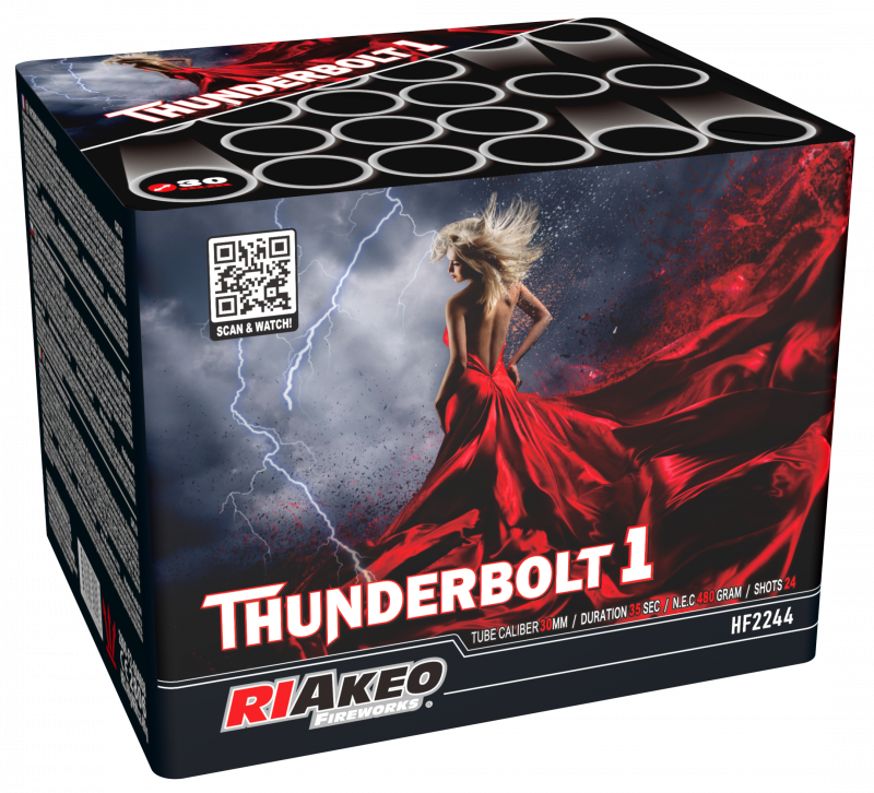Riakeo Thunderbolt 1 Feuerwerk mit goldenen Kamuropalmen, bunten Dahlien und Knisterblüten