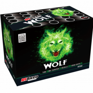 Riakeo Wolf Feuerwerk mit roten Strobe-Aufstiegen und großen Goldweiden