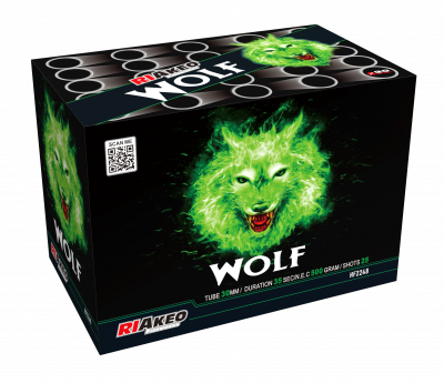 Riakeo Wolf Feuerwerk mit roten Strobe-Aufstiegen und großen Goldweiden