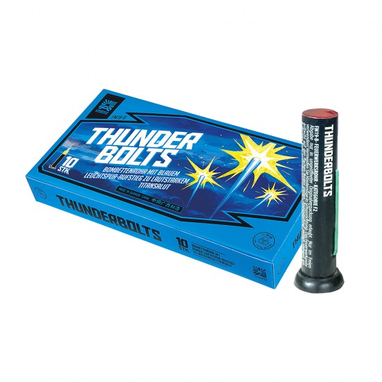 Argento Thunderbolts Bombettenrohre mit blauem Leuchtspur-Aufstieg und Titansalut