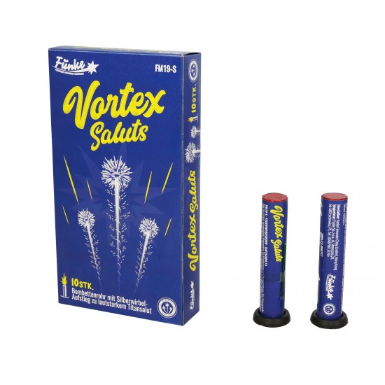 Funke Vortex Saluts Bombettenrohre mit Silberwirbel-Aufstieg und lautstarkem Titansalut